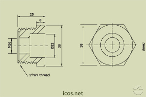 Click to enlarge the image of Dimensions of 1"NPT aluminum connection for mounting of level switches Dimensions of 1"NPT aluminum connection for mounting of level switches