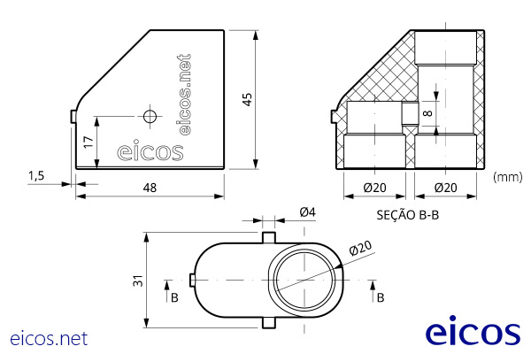 Dimensions of 20x20 PVC Adapter