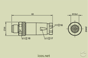 Click to enlarge the image of Dimensions of the M12 male Connector Dimensions of the M12 male Connector