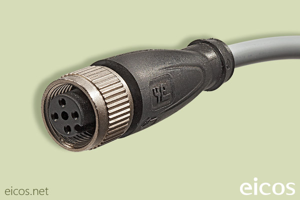Straight M12 female connector of 4 contacts with 2 meters cable