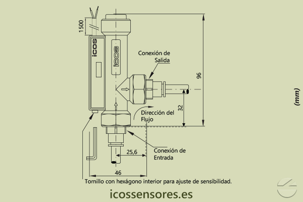 Dimensions of Eicos flow switch FA14B02