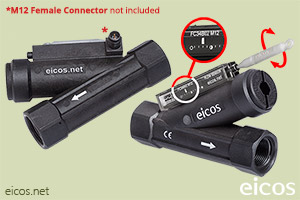 Click to enlarge the image of Sensitivity adjustment of the Eicos flow switch FC34B04-M12 Sensitivity adjustment of the Eicos flow switch FC34B04-M12