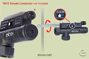 Click to enlarge the image of Sensitivity adjust of the Eicos flow switch FE14B04-M12 Sensitivity adjust of the Eicos flow switch FE14B04-M12