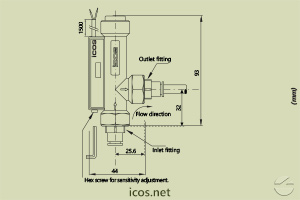 Click to enlarge the image of Dimensions of Eicos flow switch FE18B04 Dimensions of Eicos flow switch FE18B04