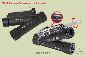 Click to enlarge the image of Sensitivity adjust of the Eicos flow switch FH12B02-M12 Sensitivity adjust of the Eicos flow switch FH12B02-M12