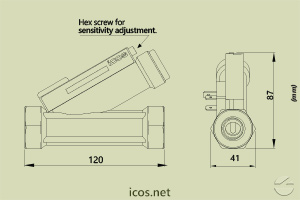 Click to enlarge the image of Dimensions of Eicos flow switch FH12B06 Dimensions of Eicos flow switch FH12B06