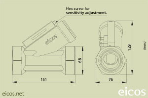 Click to enlarge the image of Dimensions of Eicos flow switch FJ112B04 Dimensions of Eicos flow switch FJ112B04