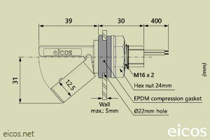 Click to enlarge the image of Dimensions of the level switch LF222E-40 Dimensions of the level switch LF222E-40