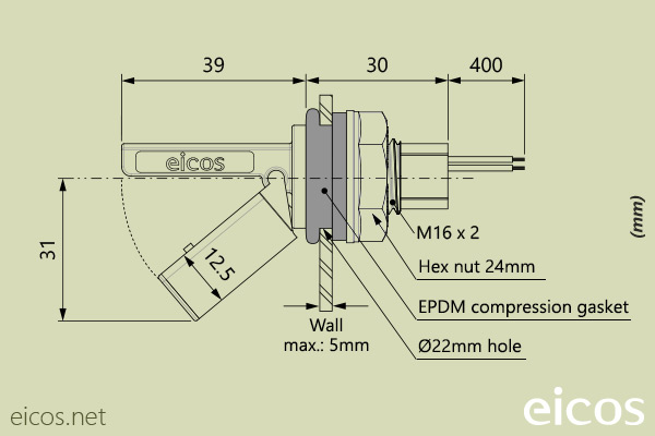 Dimensions of the level switch LF222E-40