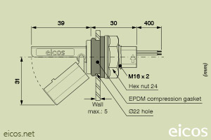 Click to enlarge the image of Dimensions of the level switch LF322E-40 Dimensions of the level switch LF322E-40