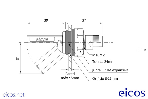 Dimensions of the level switch LF322E-M12