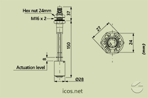 Click to enlarge the image of Dimensions of the level switch LE151-M12 Dimensions of the level switch LE151-M12