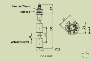 Click to enlarge the image of Dimensions of the level switch LE152-1-M12 Dimensions of the level switch LE152-1-M12