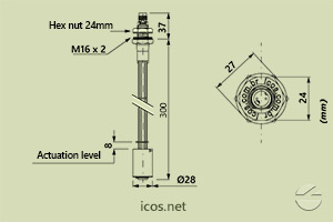 Click to enlarge the image of Dimensions of the level switch LE301-M12 Dimensions of the level switch LE301-M12