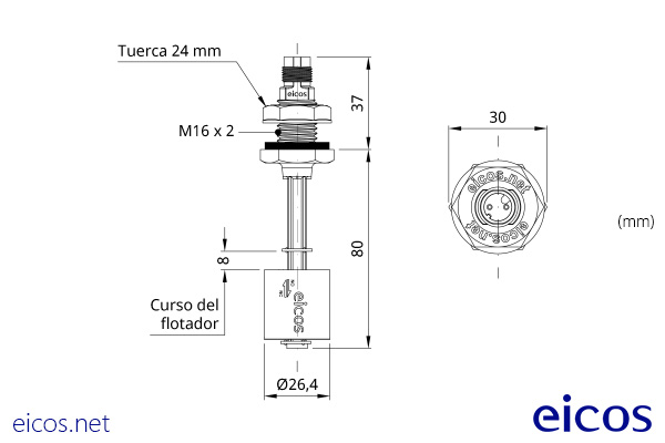 Dimensions of the level switch LD81-M12