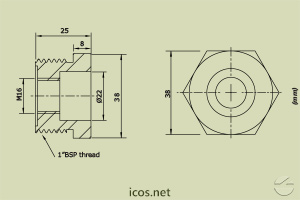 Click to enlarge the image of Dimensions of 1"BSP aluminum connector for mounting of level switches Dimensions of 1"BSP aluminum connector for mounting of level switches