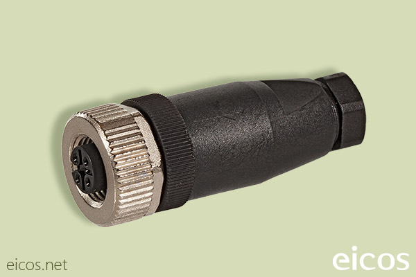 Straight M12 female connector of 4 contacts