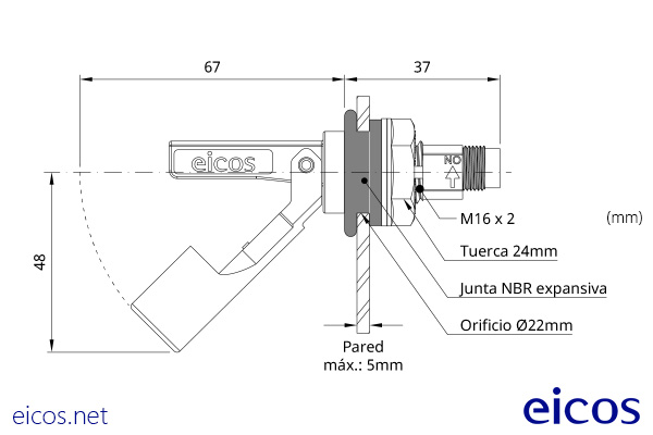 Dimensions of the level switch LA322E-M12
