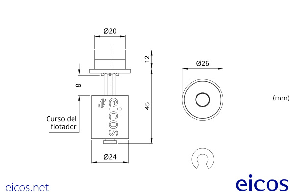 Dimensions of the level switch LV42A-40